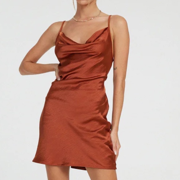 Motel Rocks Rust Satin Mini Dress - Picture 3 of 3